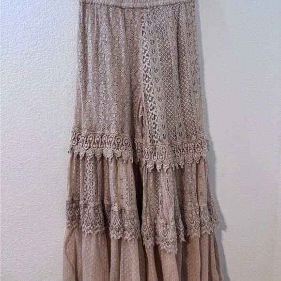 Desert Dream Cloud Pant Tiered Lace Net Trims Crochet Boho Romantic Bell Bottom - Picture 10 of 10